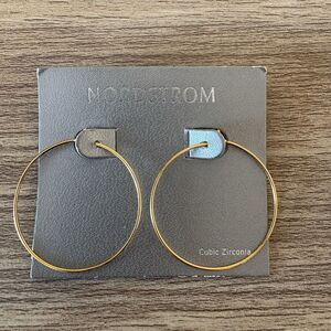 New Nordstrom Gold Hoop Earrings, Skinny, Cubic Zirconia, NWT